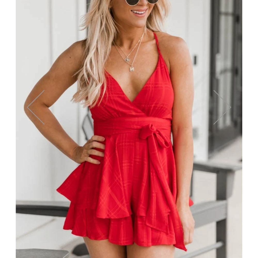 Pink Lily Red Romper